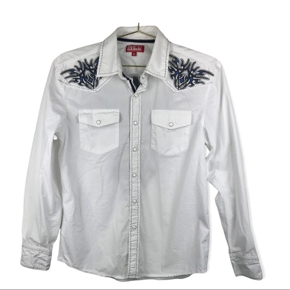 Red Ranch Other - Red Ranch Men's Pearl Snap White Long Sleeve Flip Cuff Embroidered